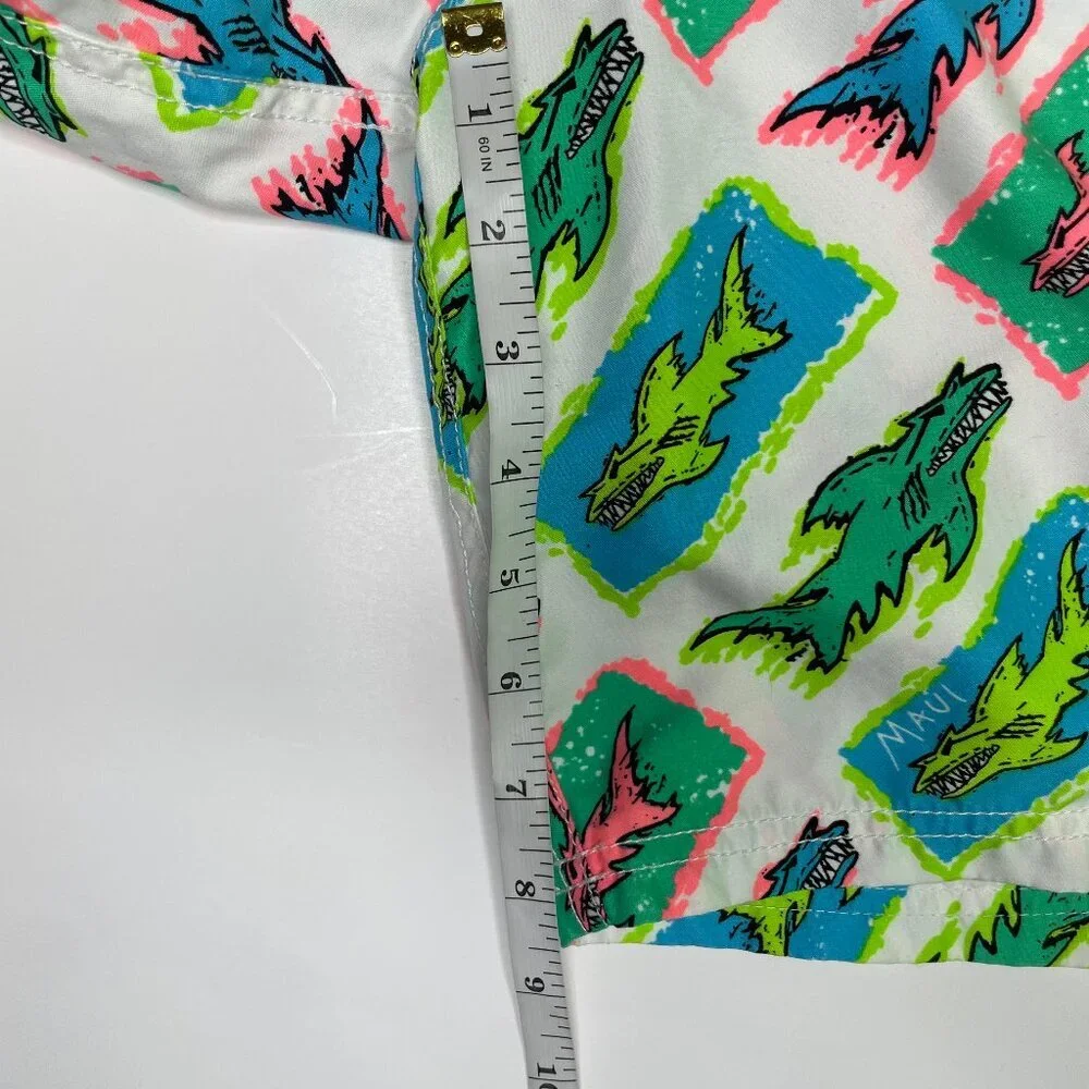 Maui and Sons Vintage 80s Neon Shark Board Shorts Size 32